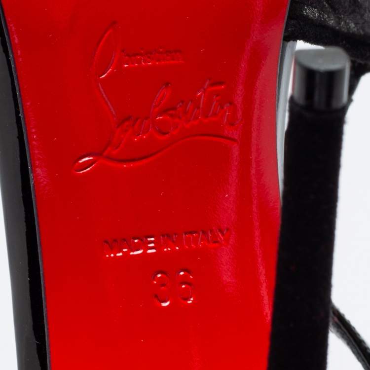 Pre Owned Christian Louboutin Black Fabric And Patent Leather Twistissima Pointed Toe Ankle Strap Sandals Size 36