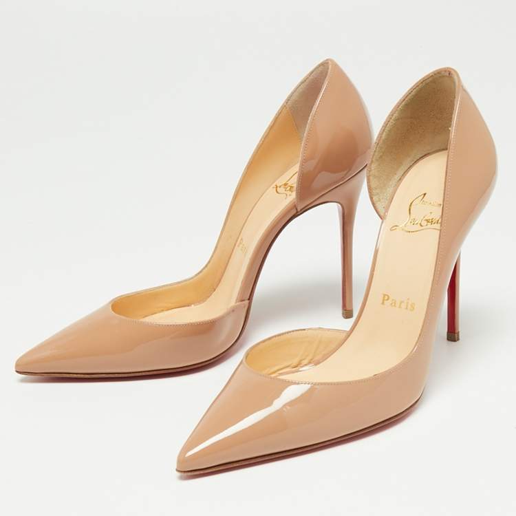 Pre Owned Christian Louboutin Beige Patent Leather Iriza D'orsay Pumps Size 36
