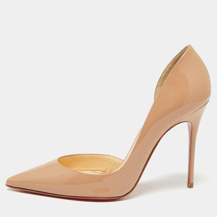 Pre Owned Christian Louboutin Beige Patent Leather Iriza D'orsay Pumps Size 36