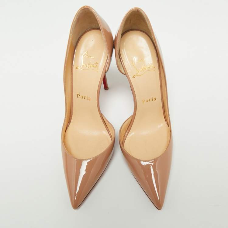 Pre Owned Christian Louboutin Beige Patent Leather Iriza D'orsay Pumps Size 36
