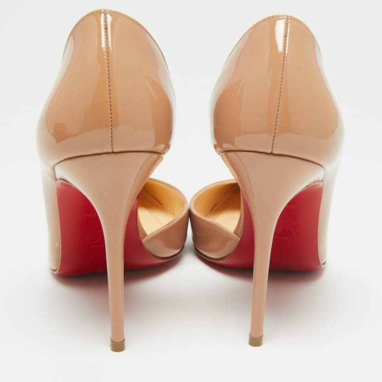 Pre Owned Christian Louboutin Beige Patent Leather Iriza D'orsay Pumps Size 36