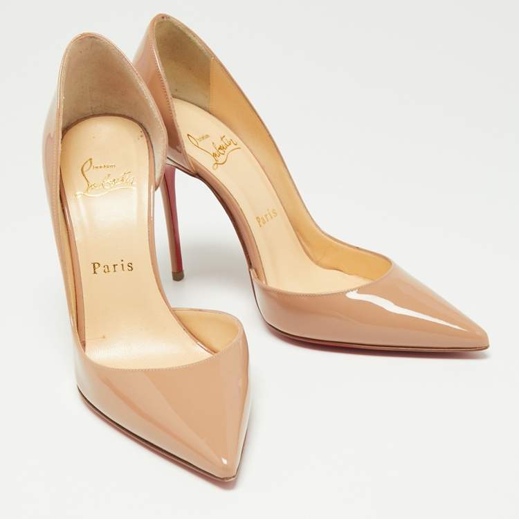 Pre Owned Christian Louboutin Beige Patent Leather Iriza D'orsay Pumps Size 36