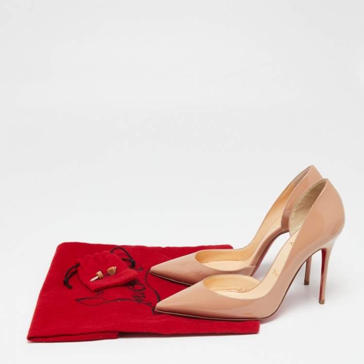Pre Owned Christian Louboutin Beige Patent Leather Iriza D'orsay Pumps Size 36