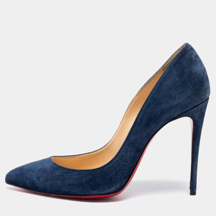 Pre Owned Christian Louboutin Blue Suede Pigalle Follies Pumps Size 37.5