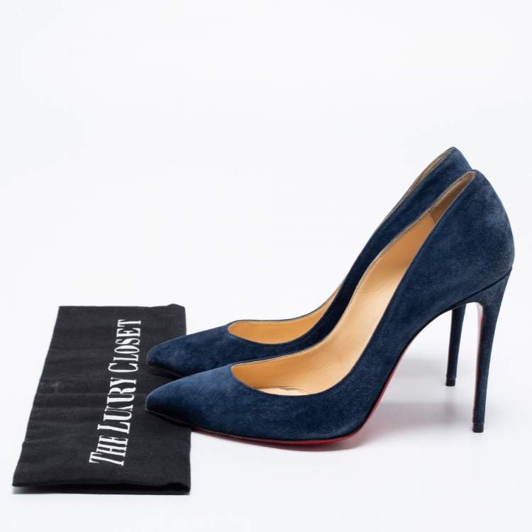 Pre Owned Christian Louboutin Blue Suede Pigalle Follies Pumps Size 37.5