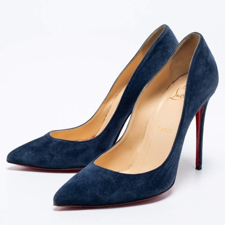 Pre Owned Christian Louboutin Blue Suede Pigalle Follies Pumps Size 37.5
