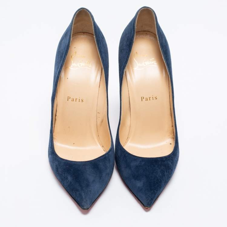 Pre Owned Christian Louboutin Blue Suede Pigalle Follies Pumps Size 37.5