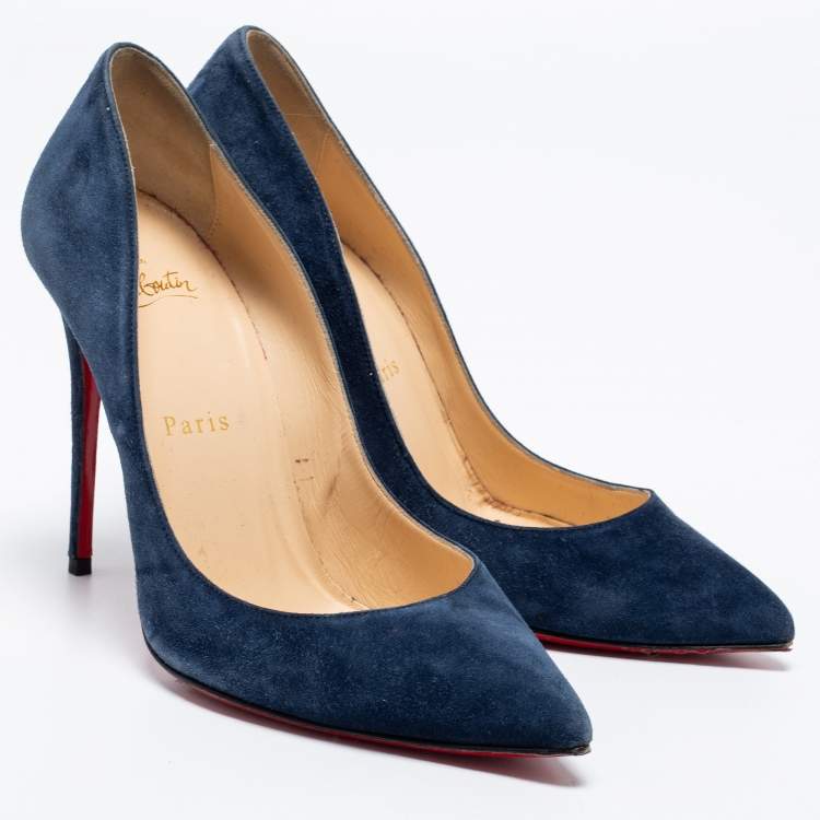 Pre Owned Christian Louboutin Blue Suede Pigalle Follies Pumps Size 37.5