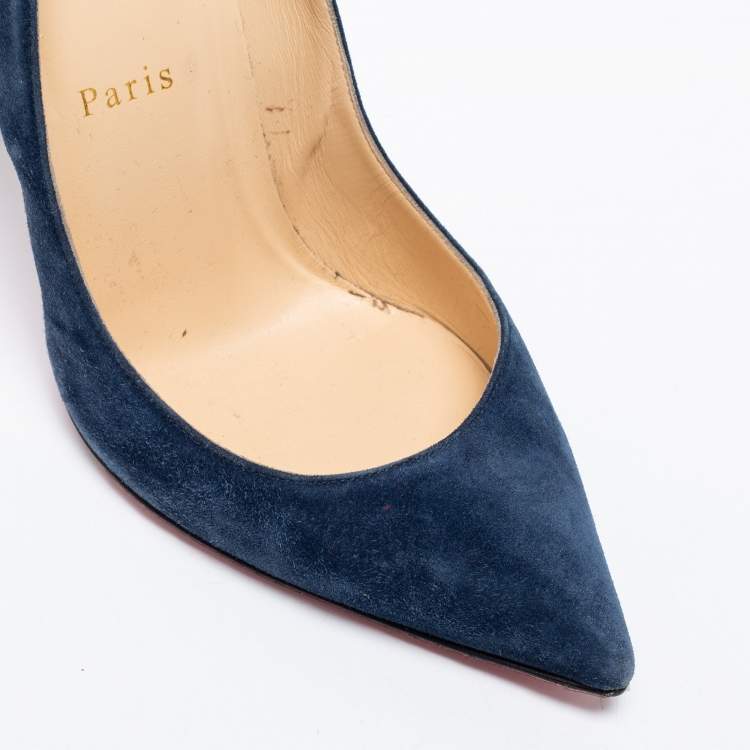 Pre Owned Christian Louboutin Blue Suede Pigalle Follies Pumps Size 37.5
