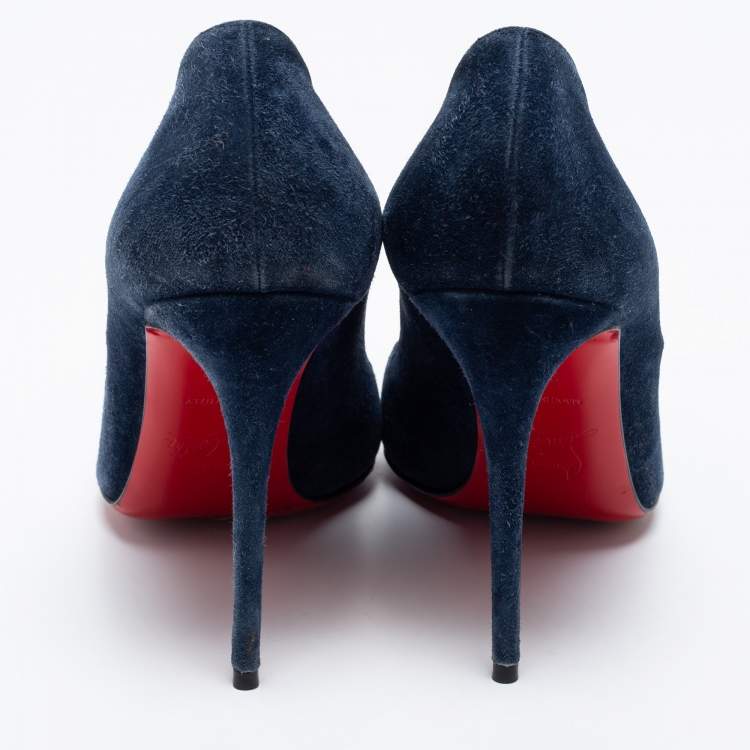 Pre Owned Christian Louboutin Blue Suede Pigalle Follies Pumps Size 37.5