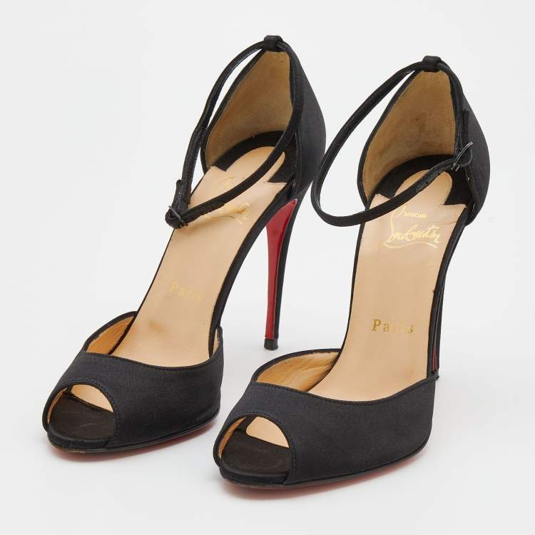 Christian Louboutin Black Satin Gardner Ankle Strap Sandals Size