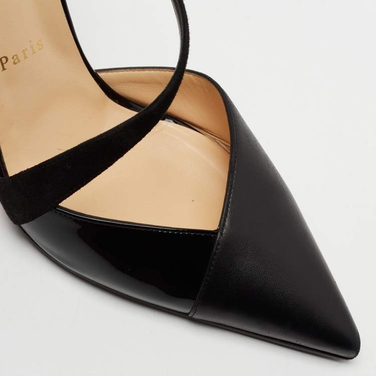 Pre Owned Christian Louboutin Black Suede, Patent and Leather Platina Pumps Size 41.5