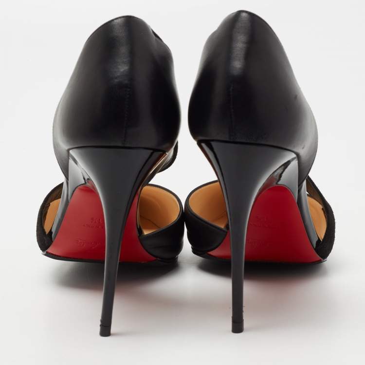 Pre Owned Christian Louboutin Black Suede, Patent and Leather Platina Pumps Size 41.5