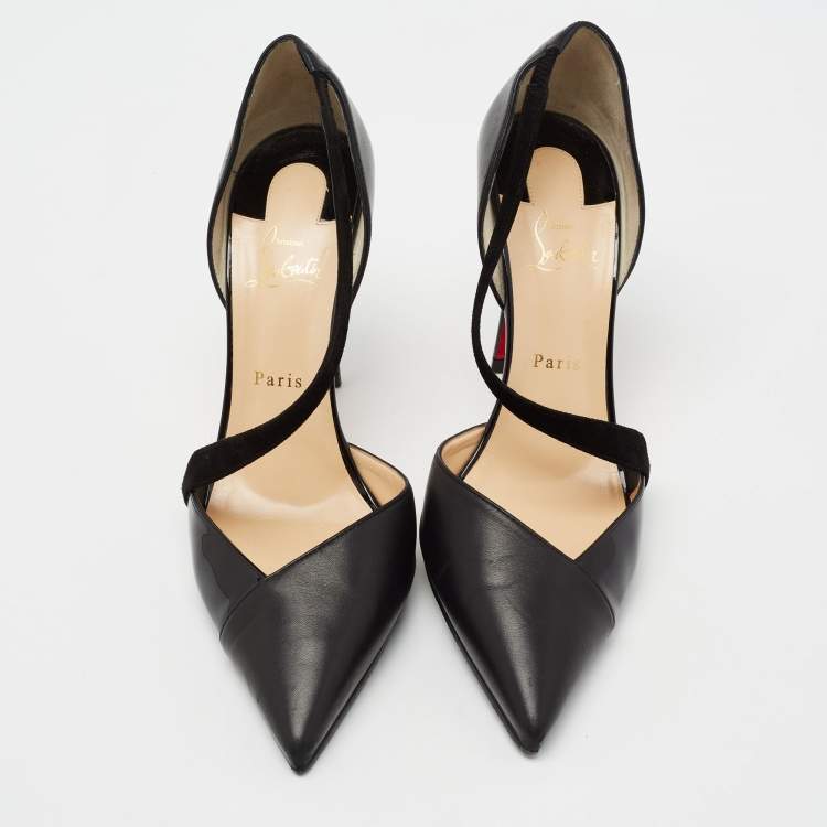 Pre Owned Christian Louboutin Black Suede, Patent and Leather Platina Pumps Size 41.5