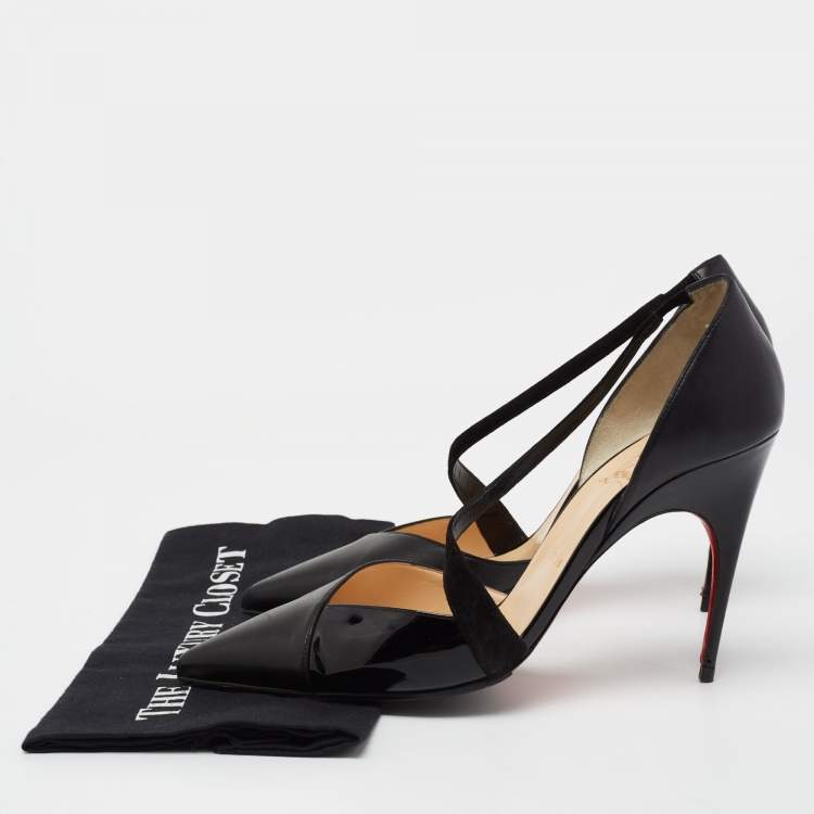Pre Owned Christian Louboutin Black Suede, Patent and Leather Platina Pumps Size 41.5
