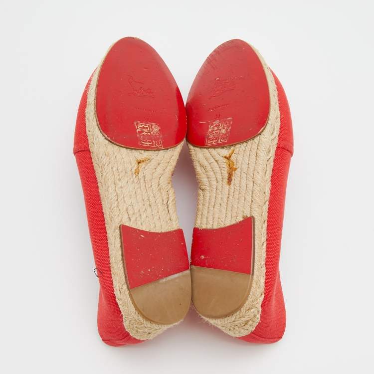 Pre Owned Christian Louboutin Red Gala Embroidered Crest Espadrille Loafers Size 36