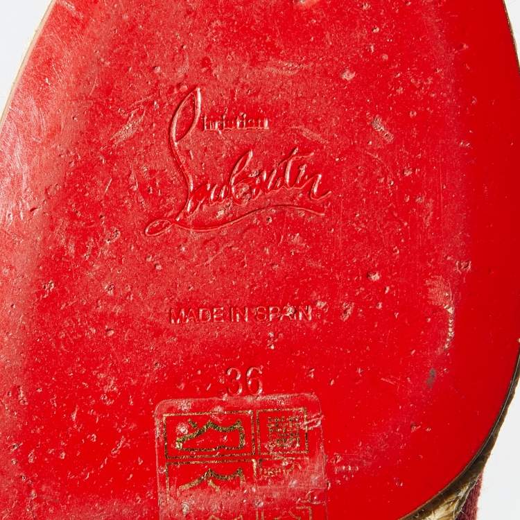 Pre Owned Christian Louboutin Red Gala Embroidered Crest Espadrille Loafers Size 36