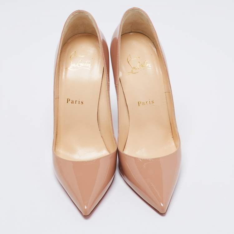 Pre Owned Christian Louboutin Beige Patent Leather So Kate Pumps Size 37