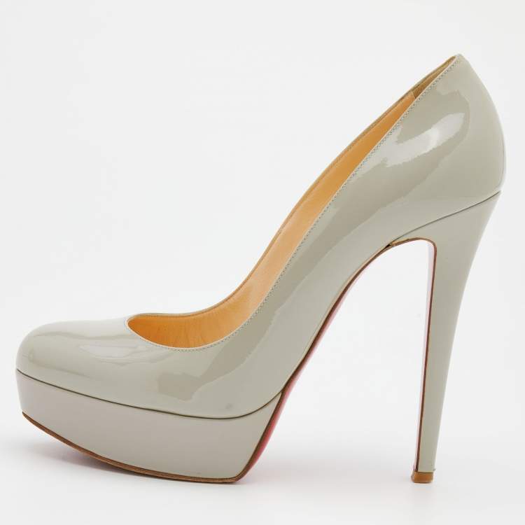 Pre Owned Christian Louboutin Grey Patent Leather Bianca Platform Pumps Size 38.5