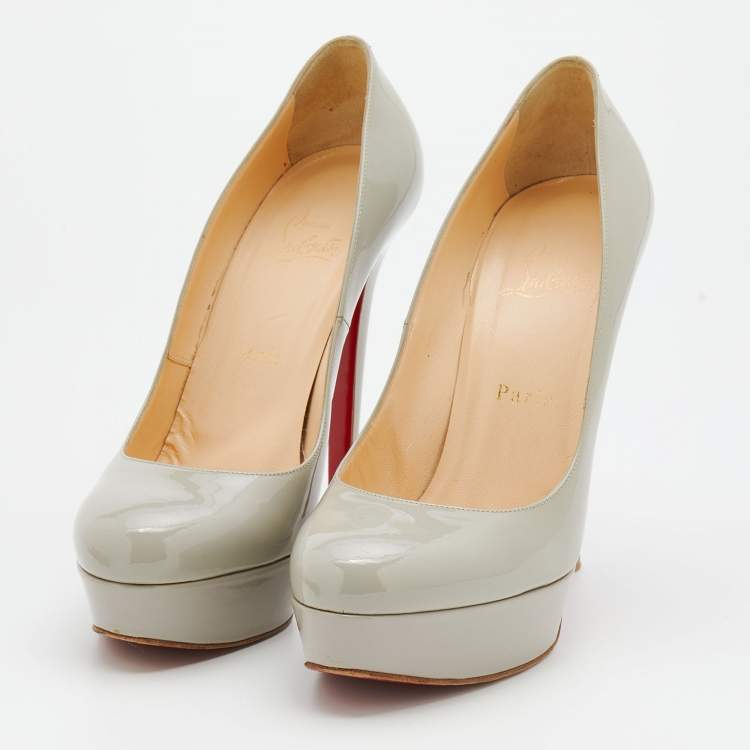 Pre Owned Christian Louboutin Grey Patent Leather Bianca Platform Pumps Size 38.5