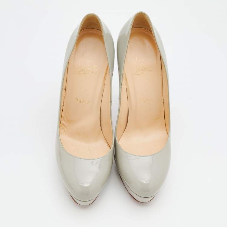 Pre Owned Christian Louboutin Grey Patent Leather Bianca Platform Pumps Size 38.5