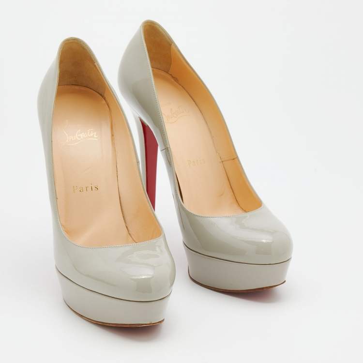 Pre Owned Christian Louboutin Grey Patent Leather Bianca Platform Pumps Size 38.5