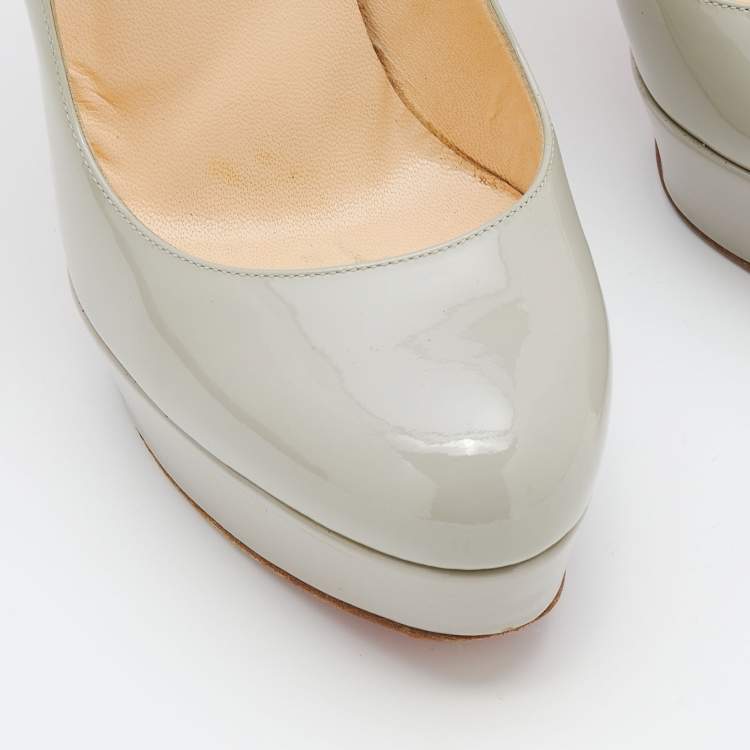 Pre Owned Christian Louboutin Grey Patent Leather Bianca Platform Pumps Size 38.5