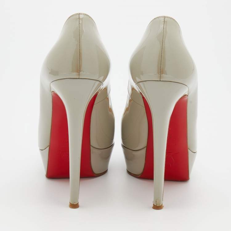 Pre Owned Christian Louboutin Grey Patent Leather Bianca Platform Pumps Size 38.5