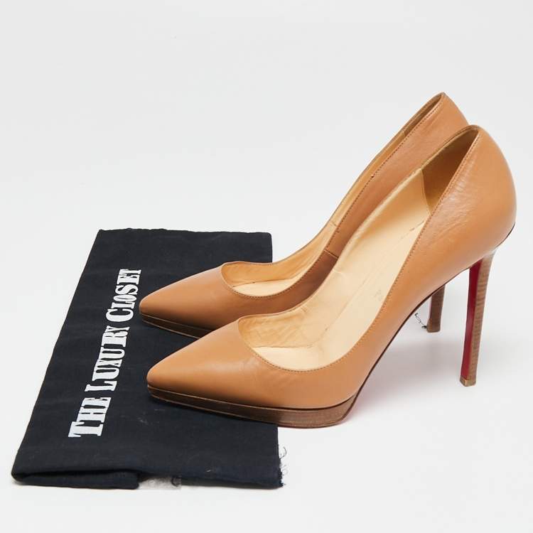 Pre Owned Christian Louboutin Beige Leather Pigalle Plato Pointed Toe Pumps Size 39.5