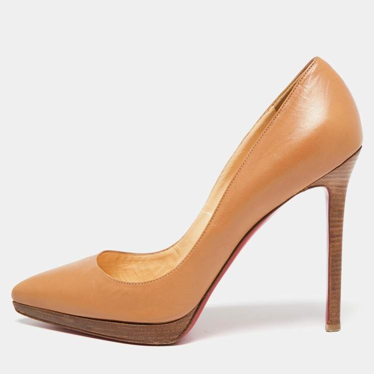 Pre Owned Christian Louboutin Beige Leather Pigalle Plato Pointed Toe Pumps Size 39.5