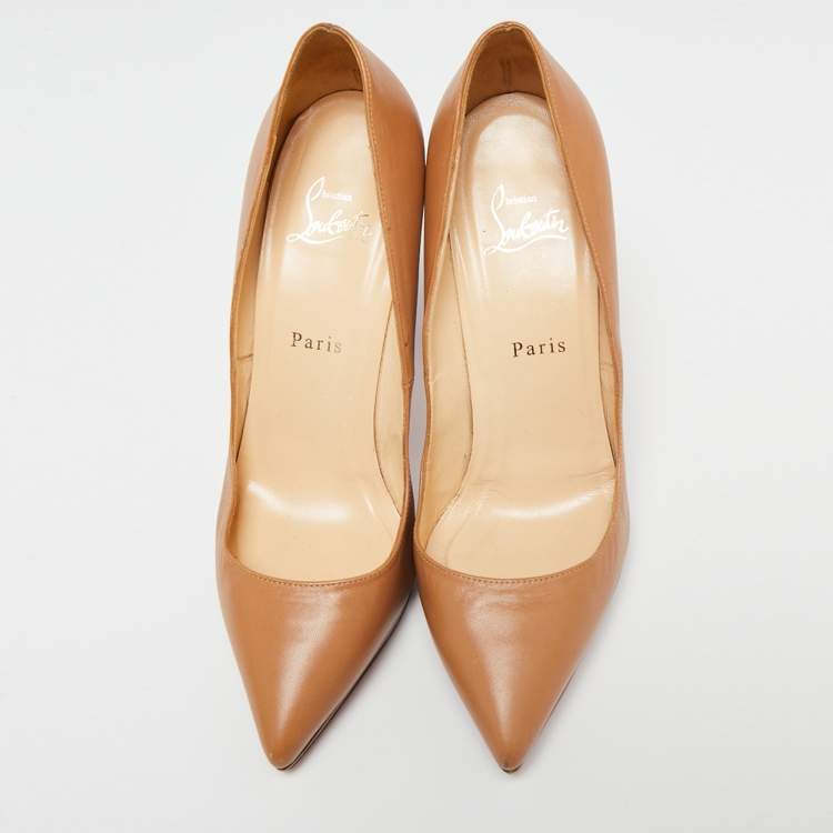 Pre Owned Christian Louboutin Beige Leather Pigalle Plato Pointed Toe Pumps Size 39.5
