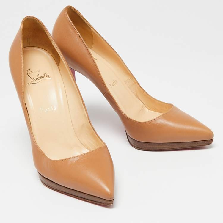 Pre Owned Christian Louboutin Beige Leather Pigalle Plato Pointed Toe Pumps Size 39.5