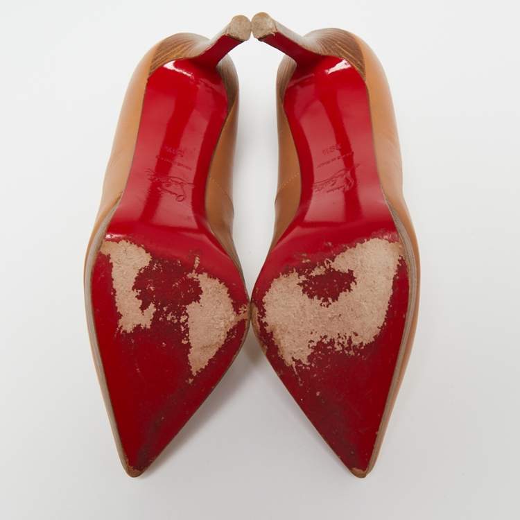 Pre Owned Christian Louboutin Beige Leather Pigalle Plato Pointed Toe Pumps Size 39.5