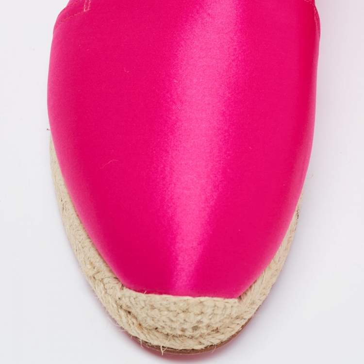 Pre Owned Christian Louboutin Pink Satin Espachica 20 Espadrille Flats Size 41