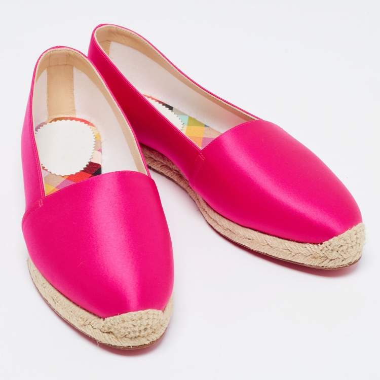 Pre Owned Christian Louboutin Pink Satin Espachica 20 Espadrille Flats Size 41