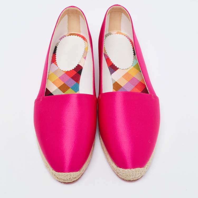 Pre Owned Christian Louboutin Pink Satin Espachica 20 Espadrille Flats Size 41