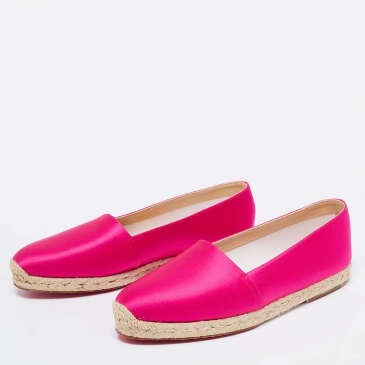 Pre Owned Christian Louboutin Pink Satin Espachica 20 Espadrille Flats Size 41