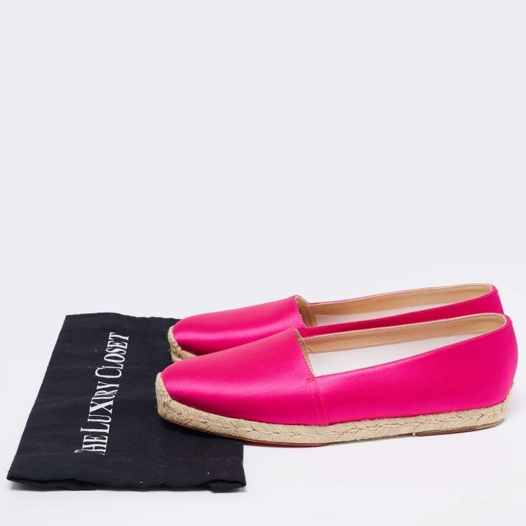 Pre Owned Christian Louboutin Pink Satin Espachica 20 Espadrille Flats Size 41