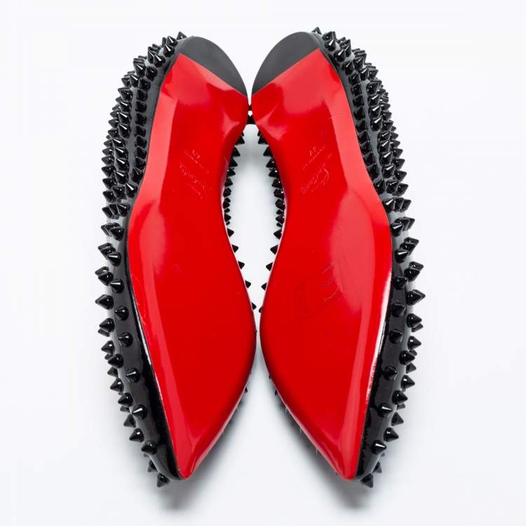 Pre Owned Christian Louboutin Black Patent Leather Pigalle Spikes Ballet Flats Size 41