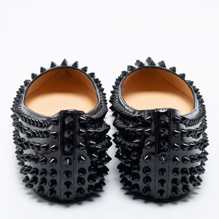 Pre Owned Christian Louboutin Black Patent Leather Pigalle Spikes Ballet Flats Size 41