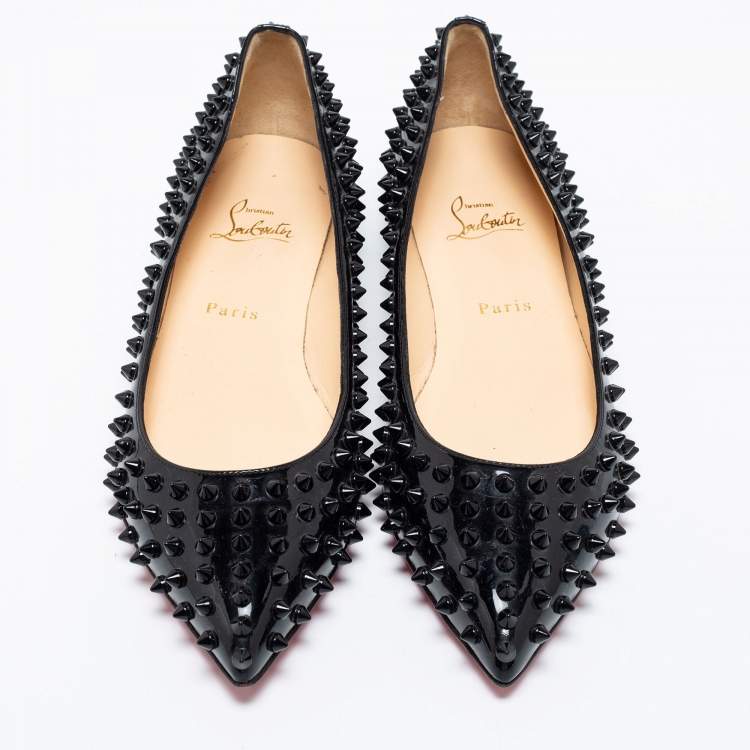 Pre Owned Christian Louboutin Black Patent Leather Pigalle Spikes Ballet Flats Size 41
