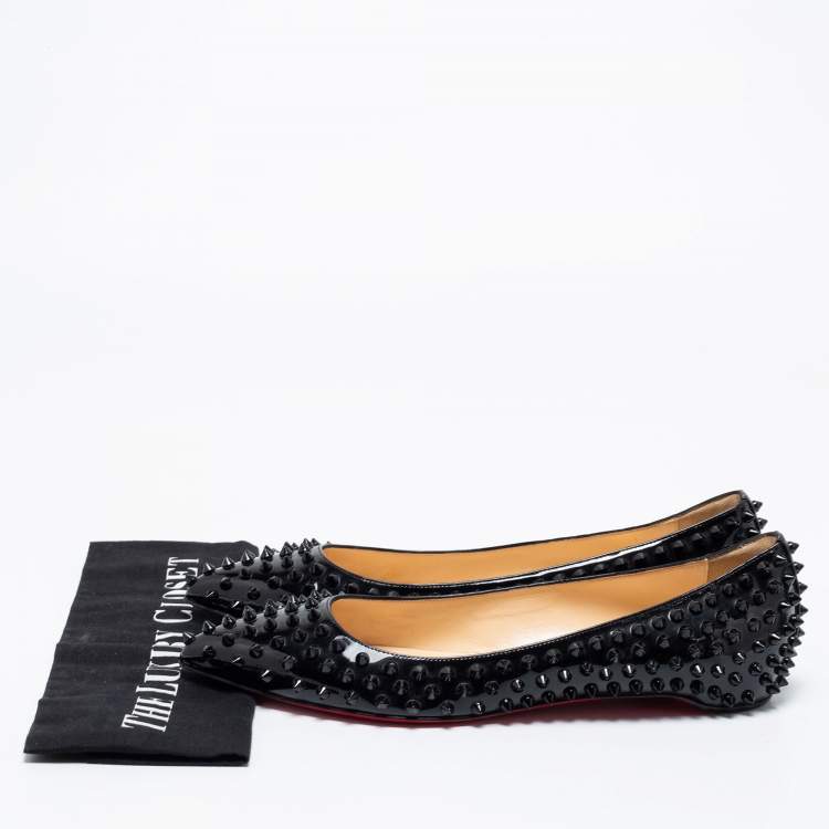 Pre Owned Christian Louboutin Black Patent Leather Pigalle Spikes Ballet Flats Size 41