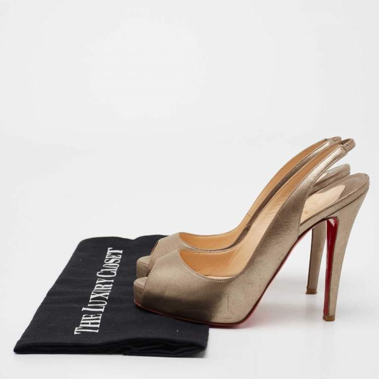 Pre Owned Christian Louboutin Metallic Leather No Prive Slingback Sandals Size 35