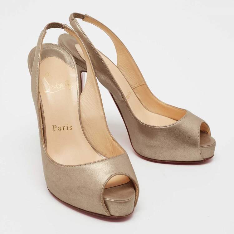 Pre Owned Christian Louboutin Metallic Leather No Prive Slingback Sandals Size 35