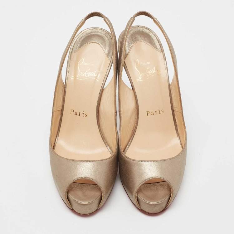 Pre Owned Christian Louboutin Metallic Leather No Prive Slingback Sandals Size 35