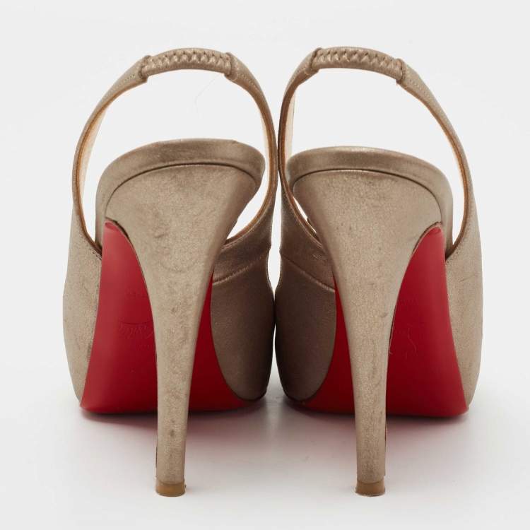 Pre Owned Christian Louboutin Metallic Leather No Prive Slingback Sandals Size 35