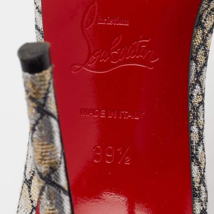 Pre Owned Christian Louboutin Metallic Silver/Gold Lurex Fabric Iriza D'orsay Pointed Toe Pumps Size 39.5