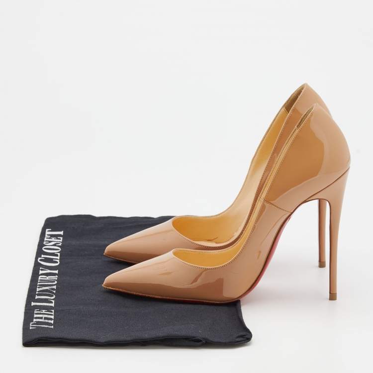 Pre Owned Christian Louboutin Beige Patent Leather So Kate Pumps Size 34.5