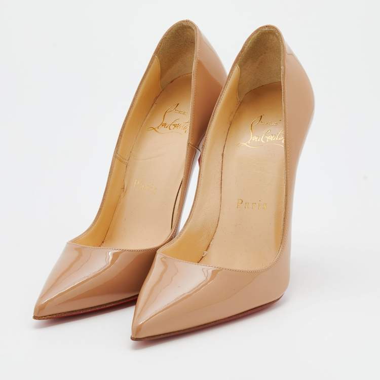 Pre Owned Christian Louboutin Beige Patent Leather So Kate Pumps Size 34.5