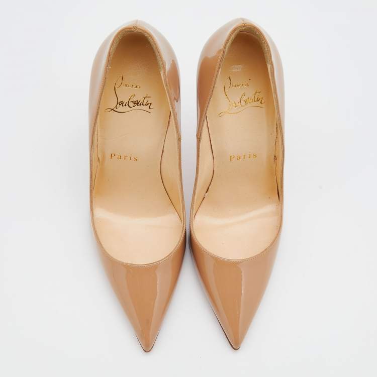 Pre Owned Christian Louboutin Beige Patent Leather So Kate Pumps Size 34.5
